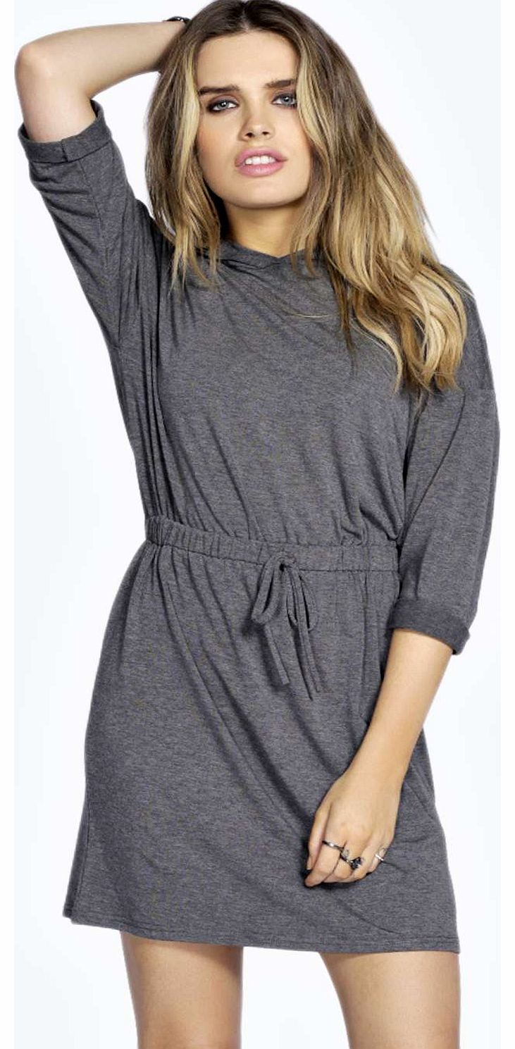 boohoo Latoya Hooded Front Pocket Sweat Dress - grey