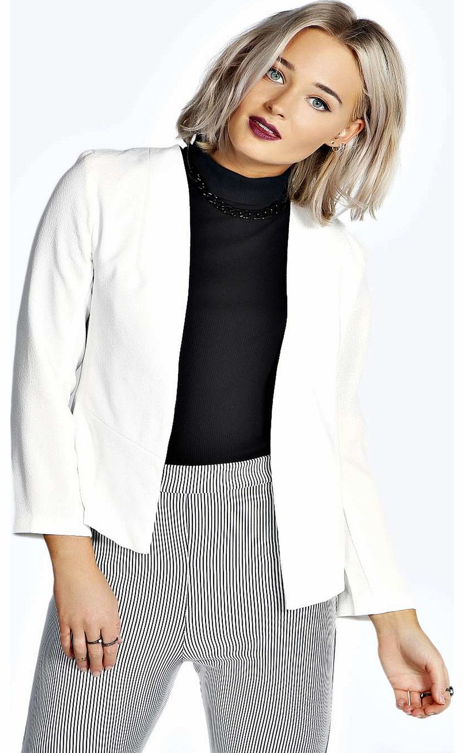 boohoo Laura Collarless Tailored Blazer - cream azz19163