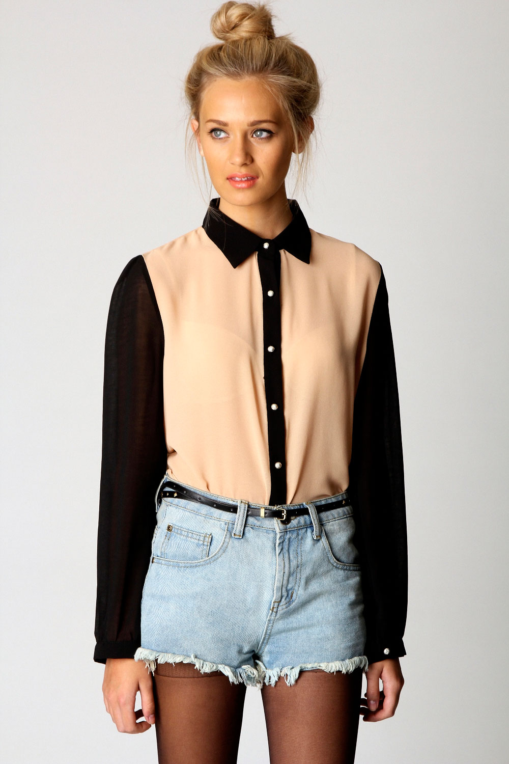 boohoo Laura Contrast Detail Blouse - apricot, apricot