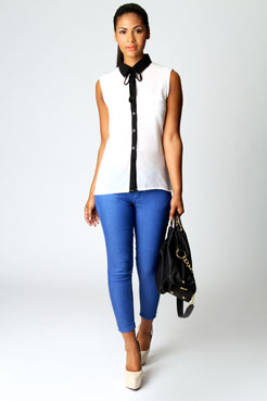 Boohoo Laura Contrast Detail Tie Neck Chiffon Blouse