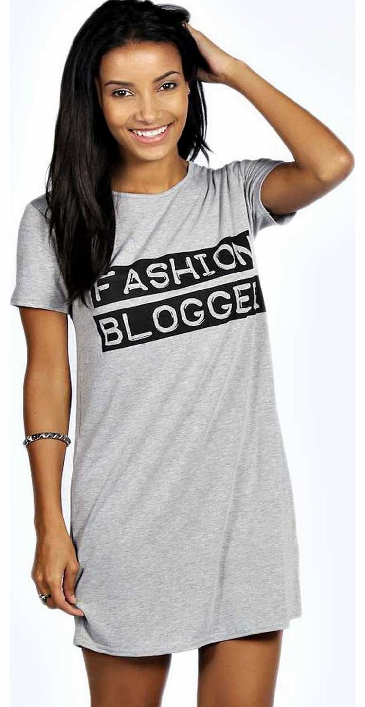 boohoo Laura Fashion Blogger Slogan Shift Dress - grey
