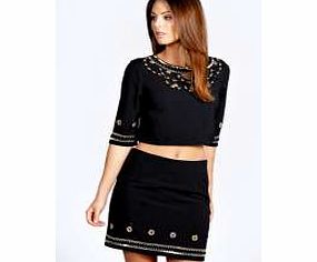 boohoo Laura Heavily Embellished Hem Woven Mini Skirt -