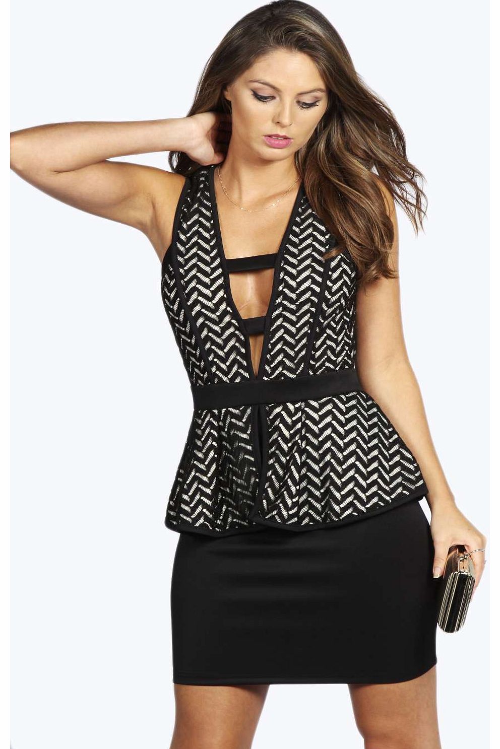 boohoo Laura Lace Overlay Peplum Dress - black azz17571