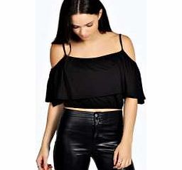 boohoo Laura Open Shoulder Frill Jersey Crop Top -