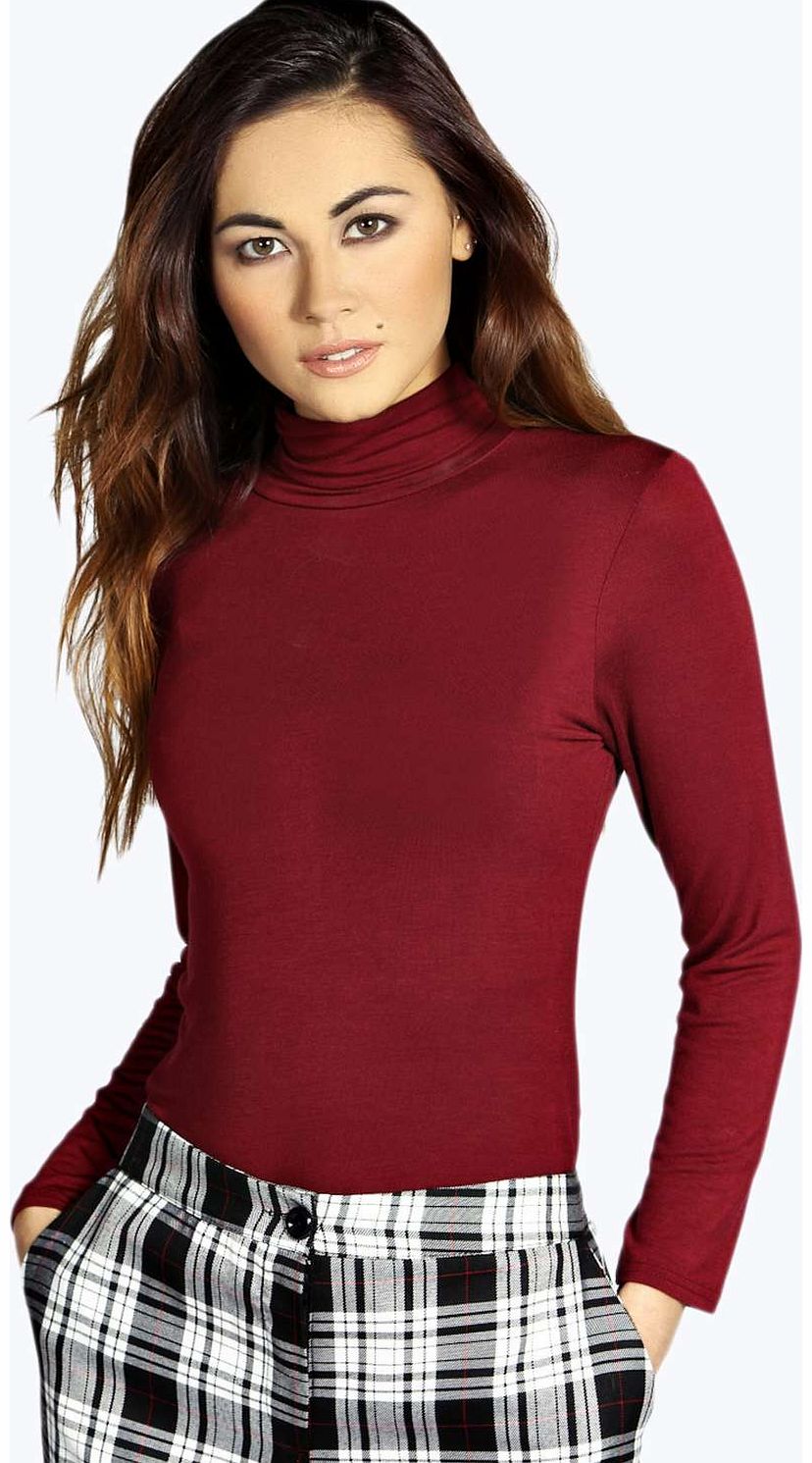 boohoo Laura Turtle Neck Long Sleeve Top - berry azz14898