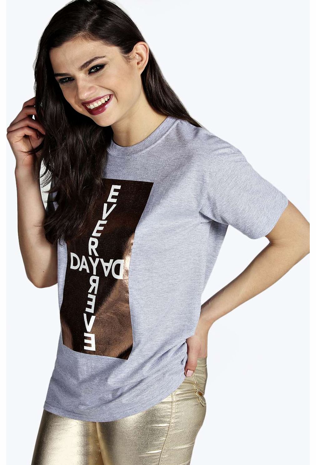 boohoo Lauren Everyday Foil Slogan Tee - grey azz13932