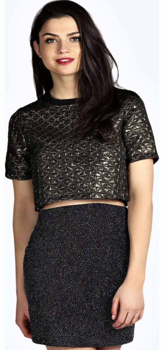 boohoo Lauren Metallic Jacquard Boxy Shell Top - gold