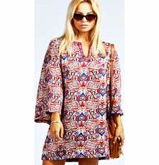 Lauren Woven Multi Print Trim Kaftan Dress -