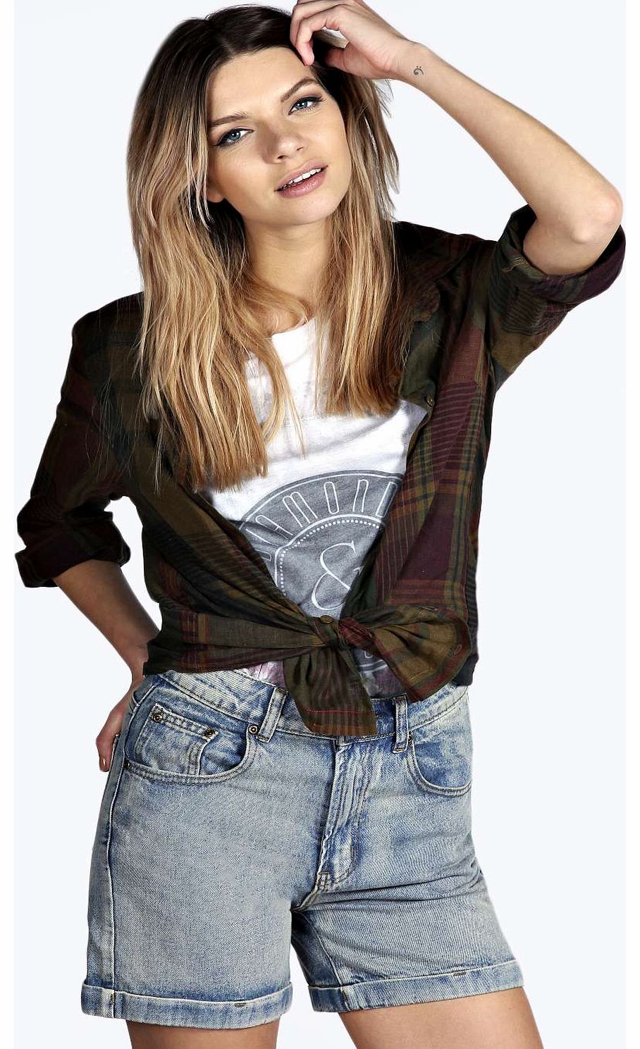 Laurie High Waisted Denim Mom Shorts - blue