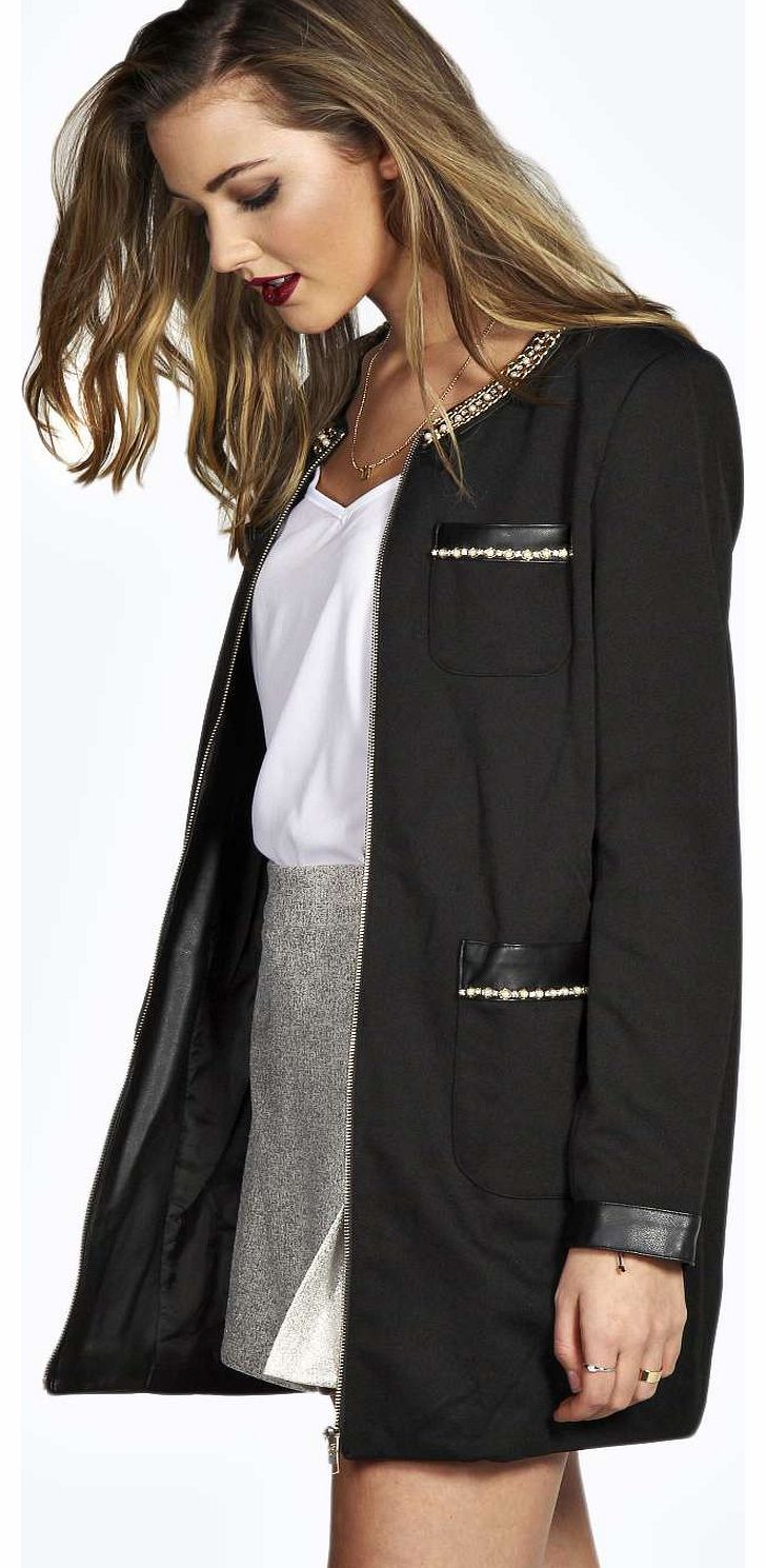boohoo Layla Embellished Check On Jacket - black azz14362