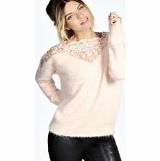 boohoo Laylar Lace Yoke Fluffy Knit Jumper - blush