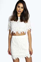 boohoo Leaf Embroidered Mini Skirt - cream azz21378