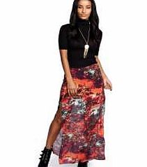 boohoo Leah Forest Print Side Split Woven Maxi Skirt -