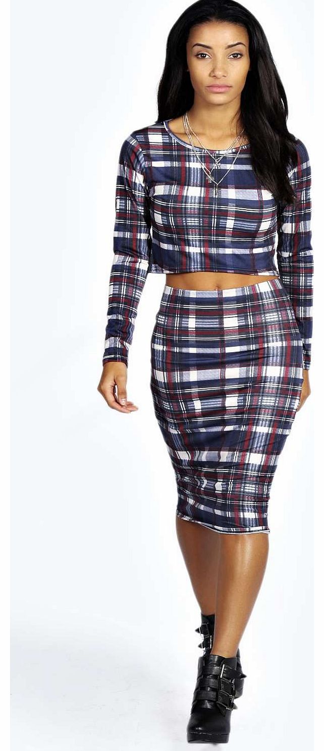 boohoo Leanne Checked Crop Top and Skirt Co-Ord Set -
