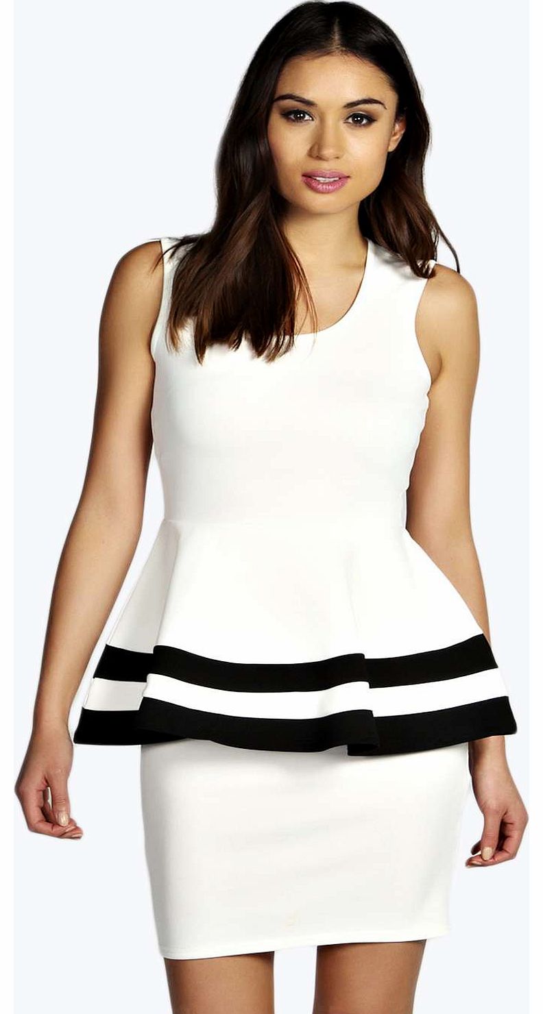 boohoo Leanne Monochrome Peplum Dress - white azz14676