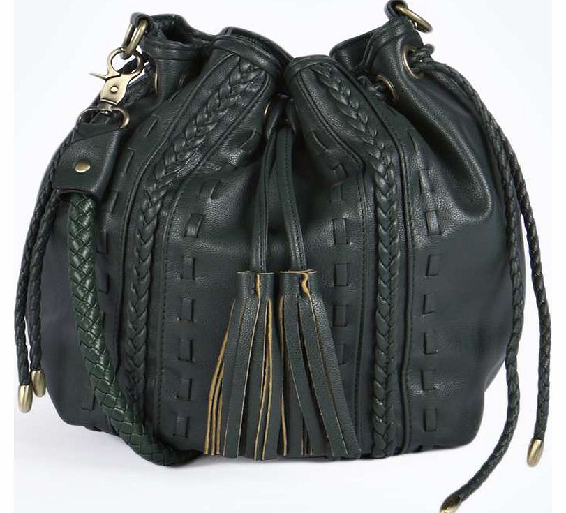boohoo Leigh Plaited Tassel Duffle Bag - green azz18309