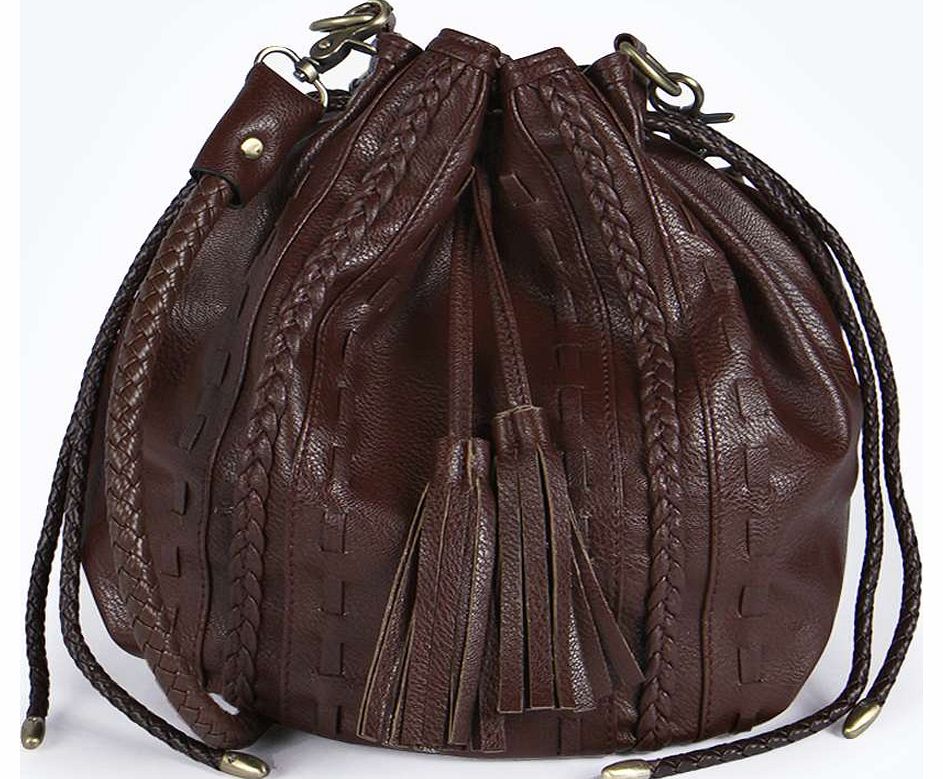 boohoo Leigh Plaited Tassel Duffle Bag - tan azz18309