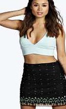 boohoo Leila Bright Embellished Mini Skirt - black