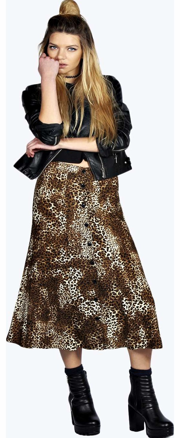 boohoo Leona Leopard Print Button Front Woven Midi