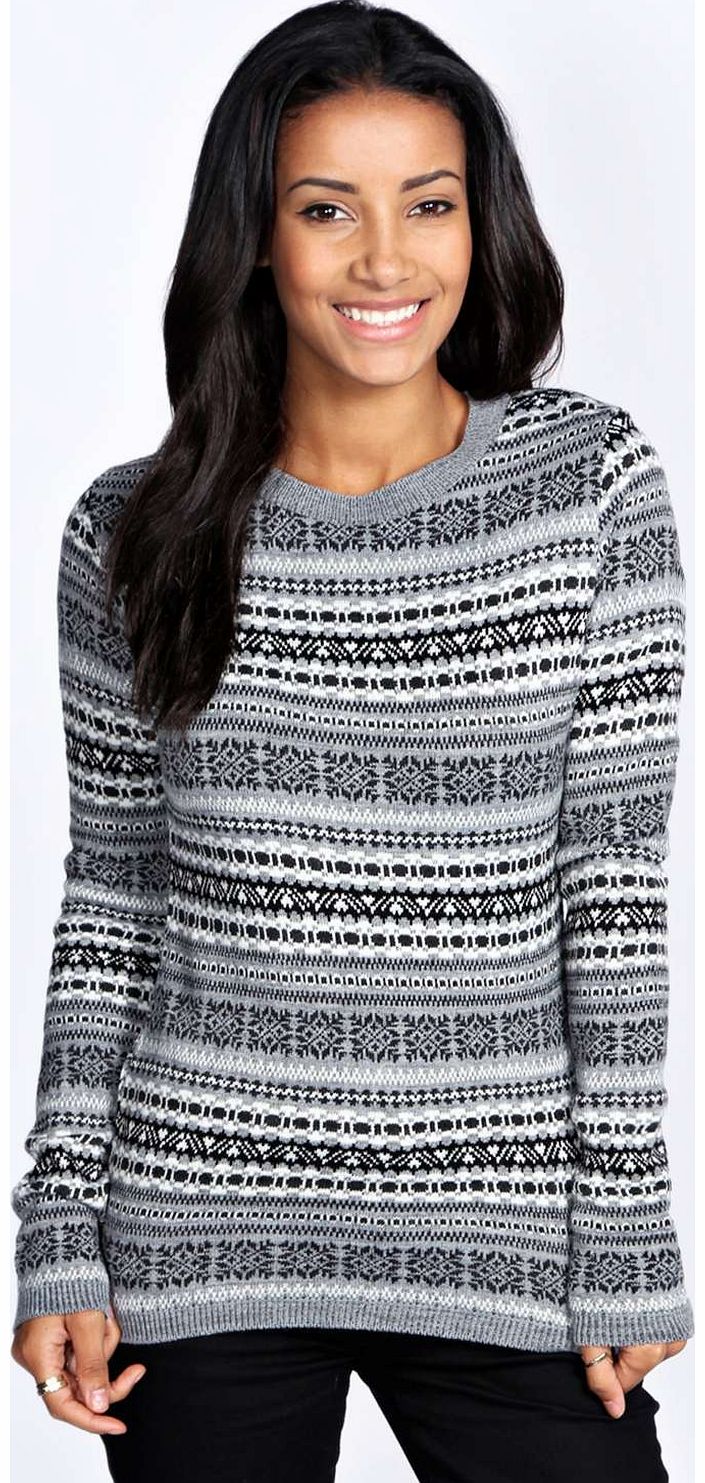 boohoo Lexie Norway Snowflake Jumper - grey azz14485
