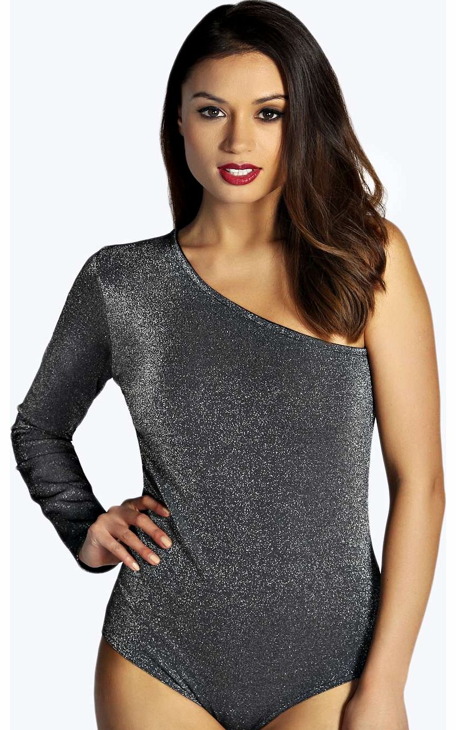 Libby Metallic One Sleeve Bodysuit - silver