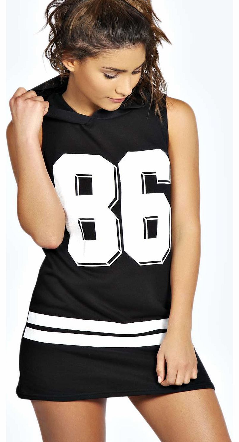 boohoo Lila 86 Sports Hooded Lounge Dress - black