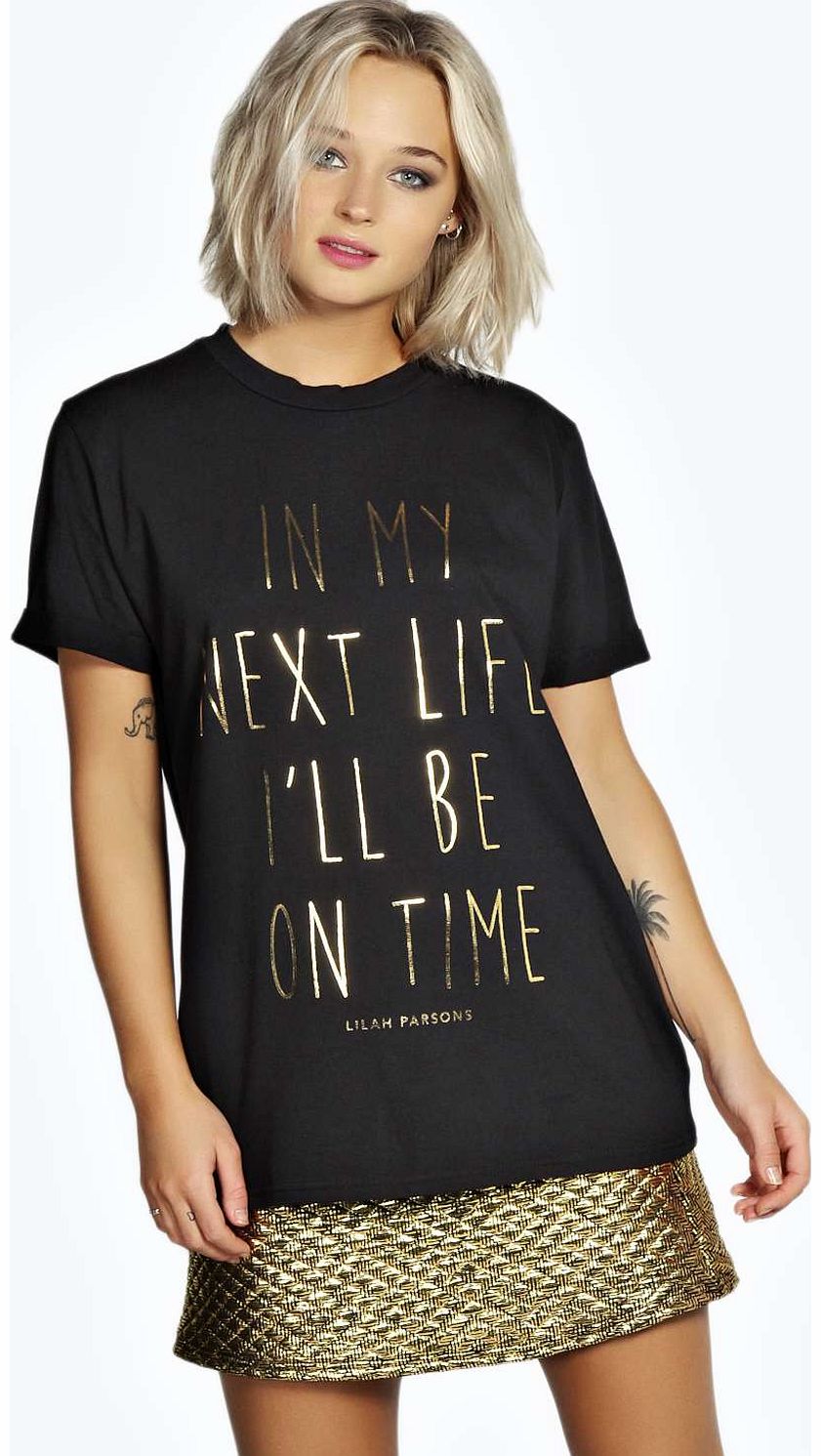 boohoo Lilah Parsons Slogan Charity Tee - black azz13057