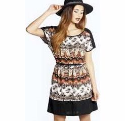 boohoo Lilly Contrast Multi Print Brushed Knit Dress -