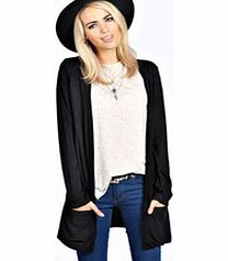boohoo Lilly Long Sleeve Jersey Pocket Cardigan - black