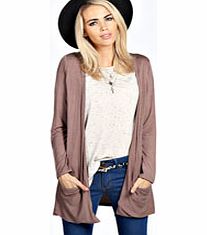 boohoo Lilly Long Sleeve Jersey Pocket Cardigan - mocha