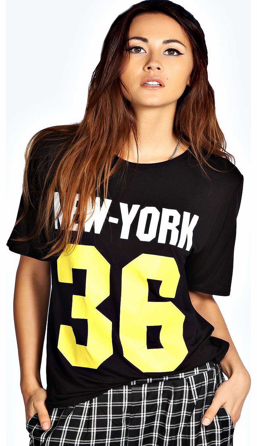 boohoo Lilly New York Print Oversized Tee - black