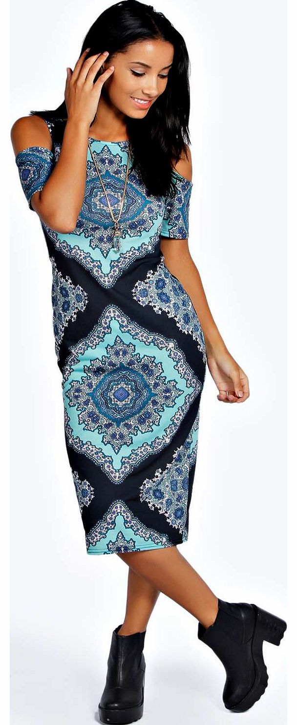 boohoo Lilly Open Shoulder Midi Bodycon Dress -