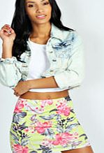 boohoo Lilly Print Bodycon Mini Skirt - lime azz29239