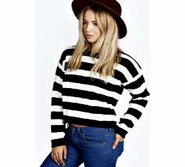 boohoo Lilly Striped Cable Knit Slub Jumper - cream