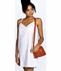 boohoo Lily V Neck Cami Embroidered Dress - white