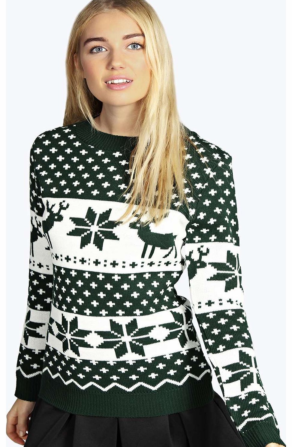 Linda Reindeer Snowflake Jumper - bottle azz14635