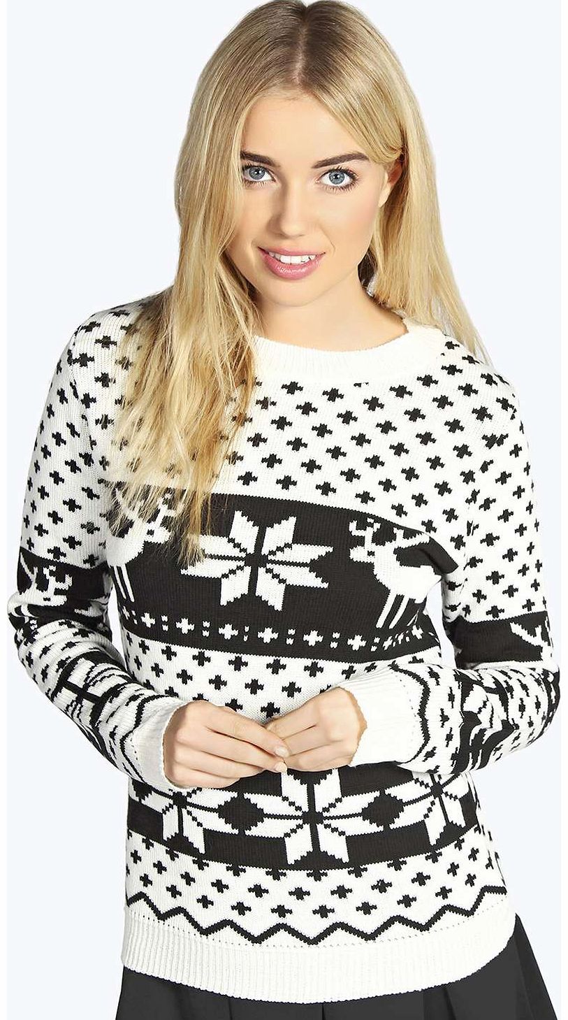 boohoo Linda Reindeer Snowflake Jumper - cream azz14635