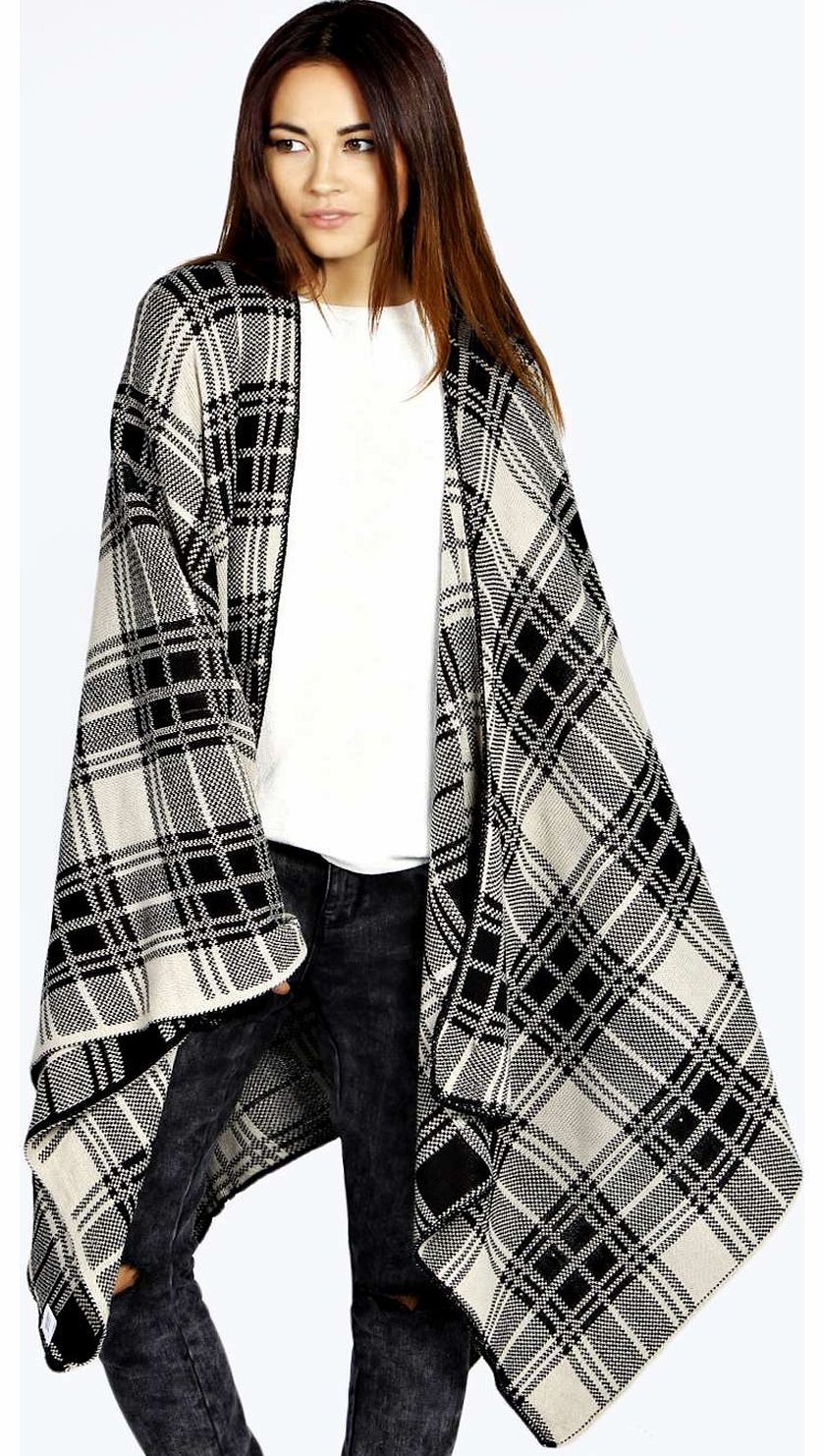 boohoo Lisa Check Cape - stone azz17348