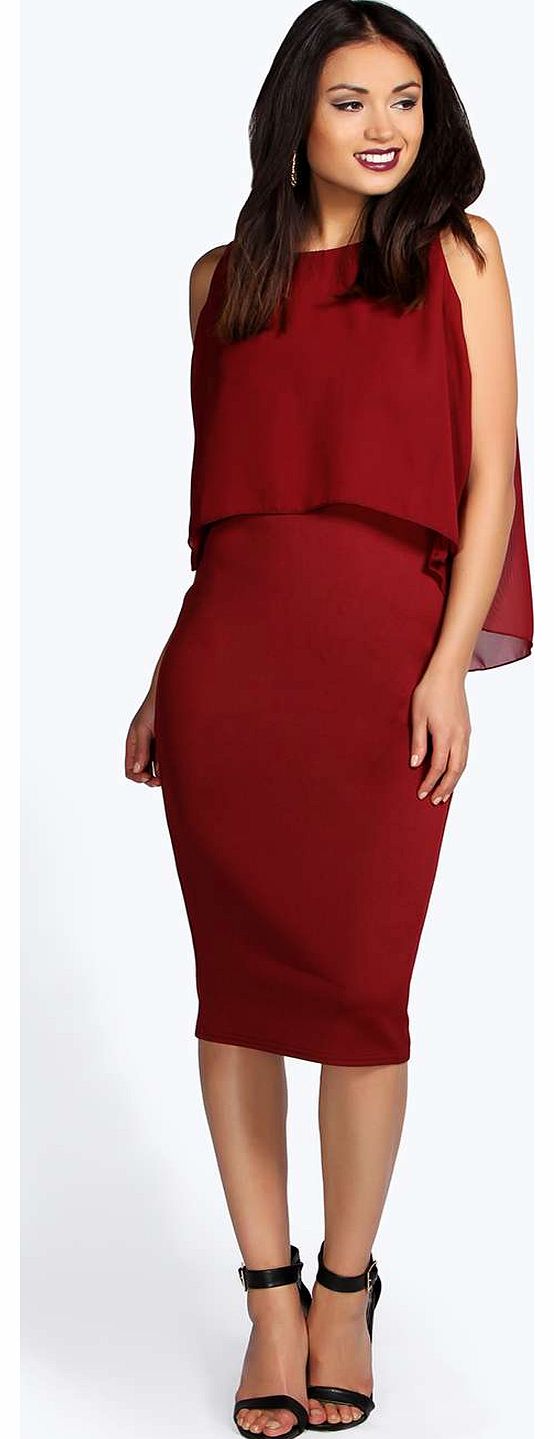 Lisa Double Layer Midi Bodycon Dress - berry