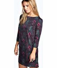 boohoo Liz 3/4 Sleeve Paisley Print Shift Dress - multi