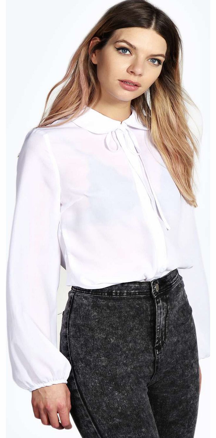 boohoo Liz Peter Pan Collar Tie Neck Blouse - white