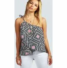 Liz Square Aztec Print One Shoulder Frill Hem