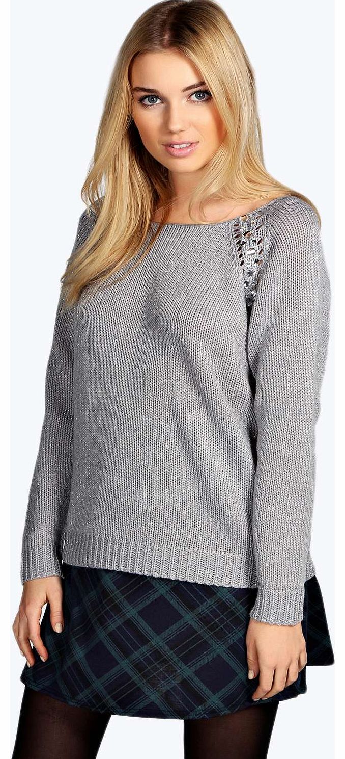 Liza Embellished Metallic Jumper - silver azz14061