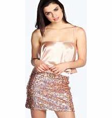 boohoo Lizzie Iridescent Sequin Mini Skirt - blush