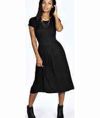 boohoo Lola Cap Sleeve Midi Skater Dress - black azz23060