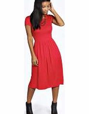 boohoo Lola Cap Sleeve Midi Skater Dress - red azz23060