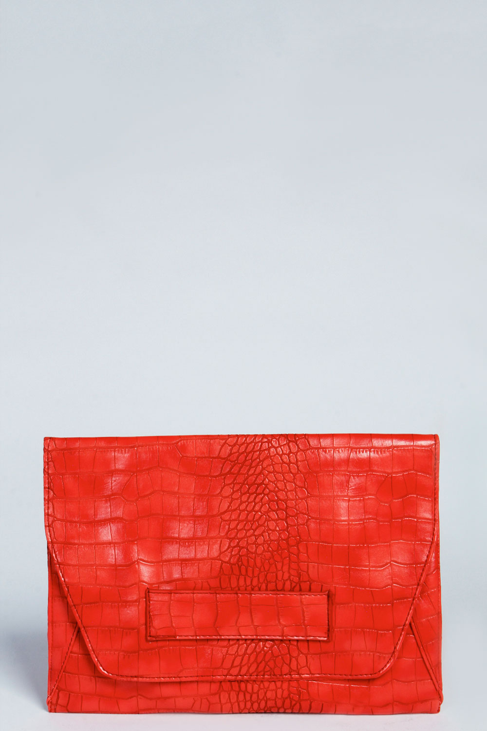 boohoo Lola Croc Handle Strap Clutch Bag - red,