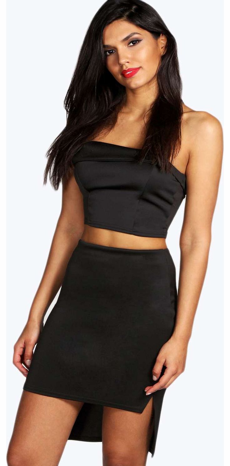 boohoo Lolita Raised Hem Scuba Midi Skirt - black