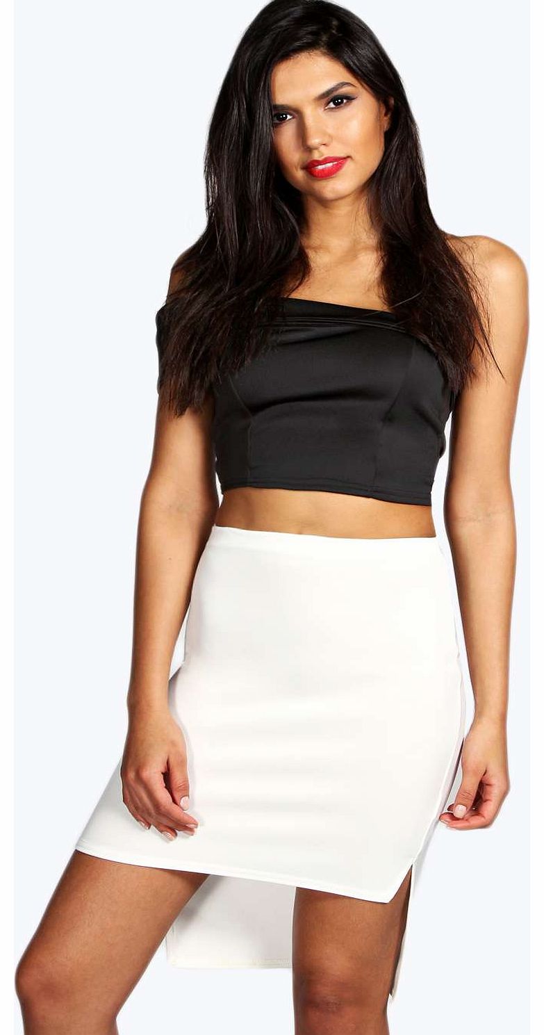 boohoo Lolita Raised Hem Scuba Midi Skirt - cream