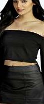 boohoo Long Sleeve Crop Top - black azz08372